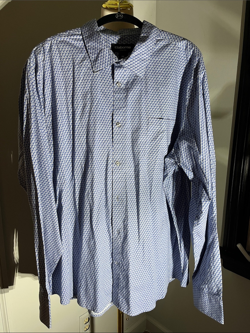 Claiborne Light Blue/Gray Micro-Pattern Long Sleeve Dress Shirt - Size XXL